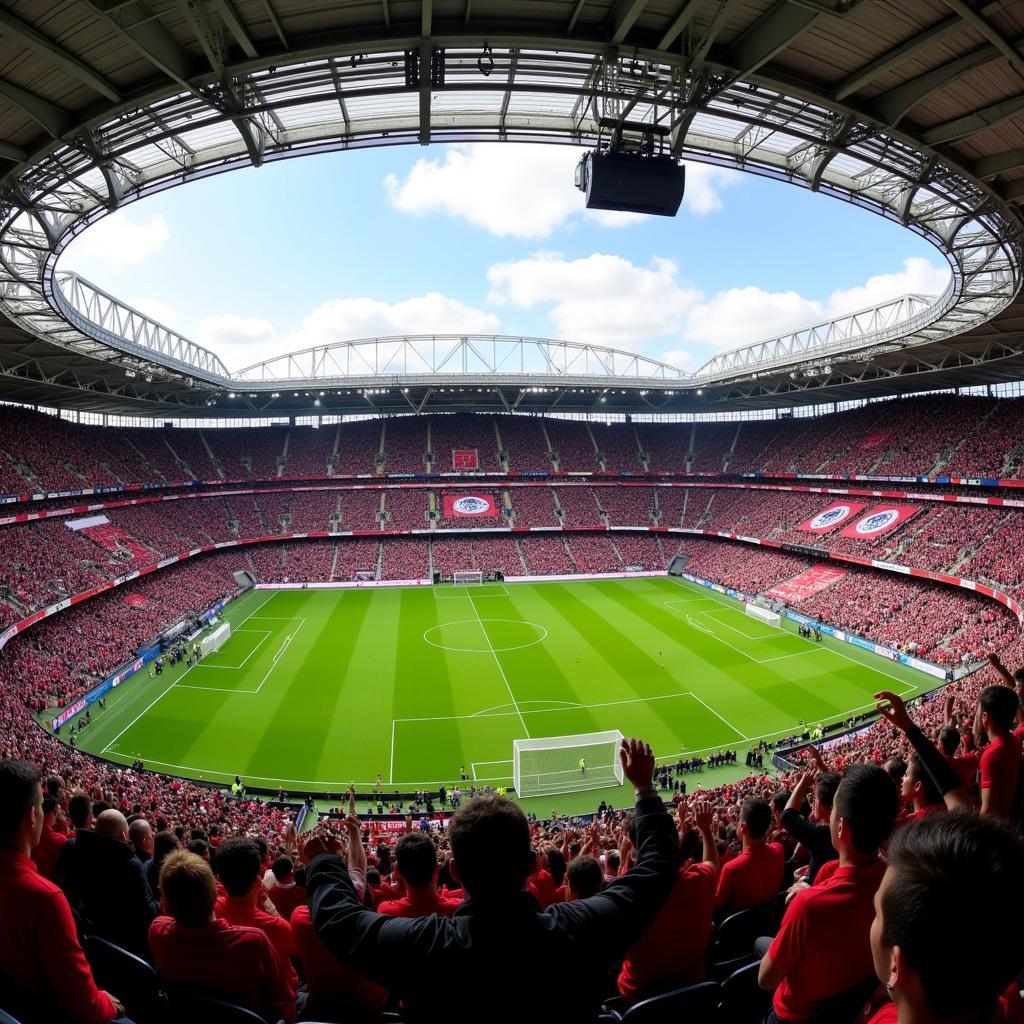 Fans von Bayer Leverkusen und Bayern München im Stadion