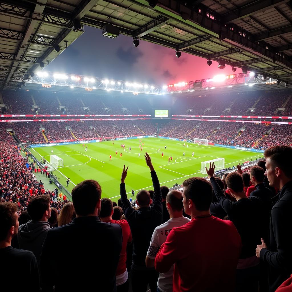 Fans von Bayer Leverkusen und RB Leipzig im Stadion