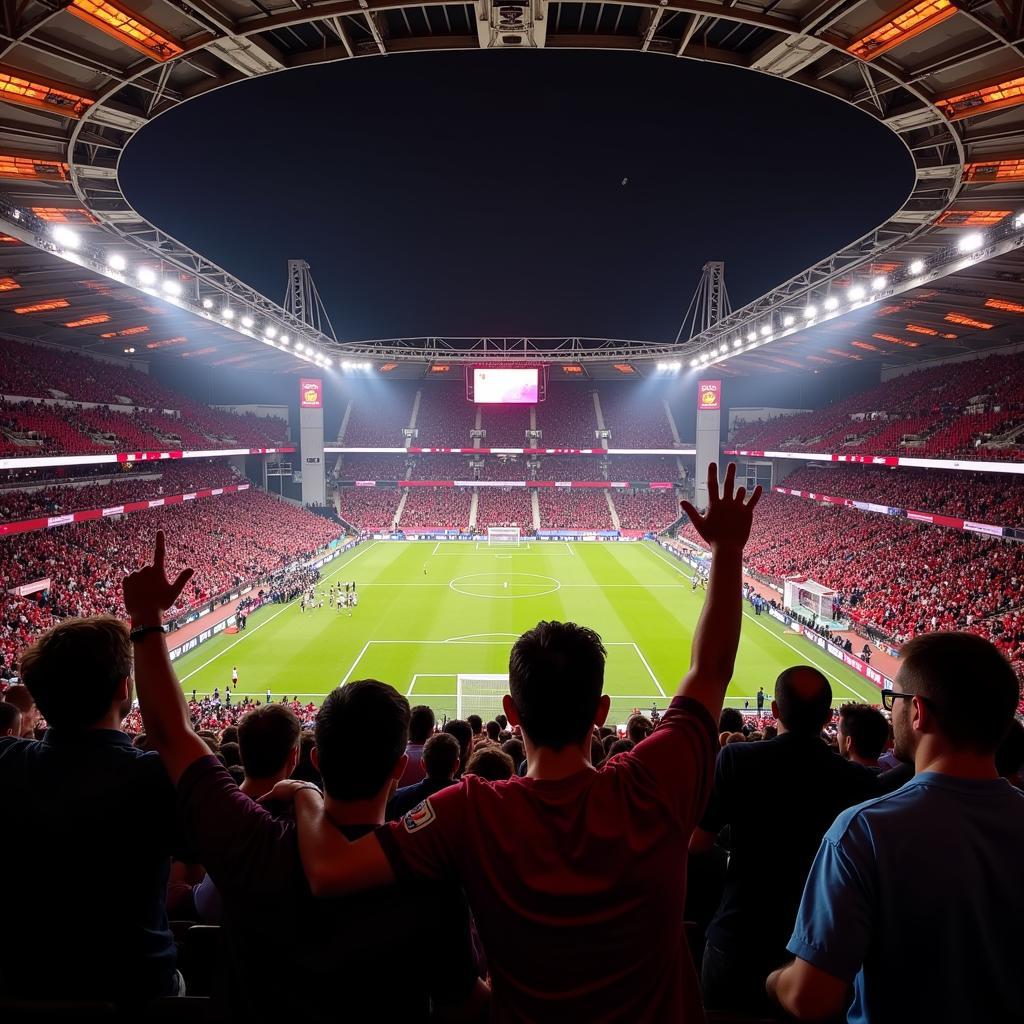 Fans von Bayer Leverkusen und West Ham United im Stadion