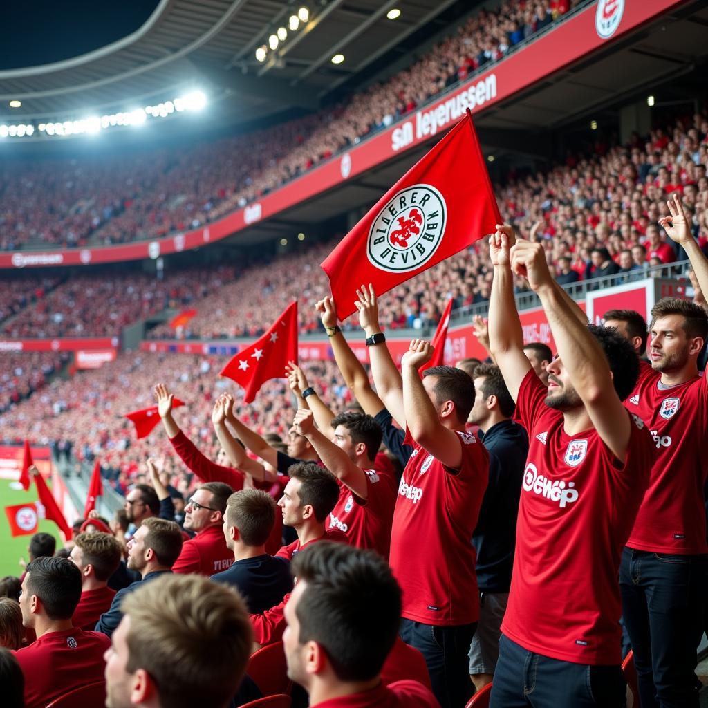 Fans feiern im Stadion.