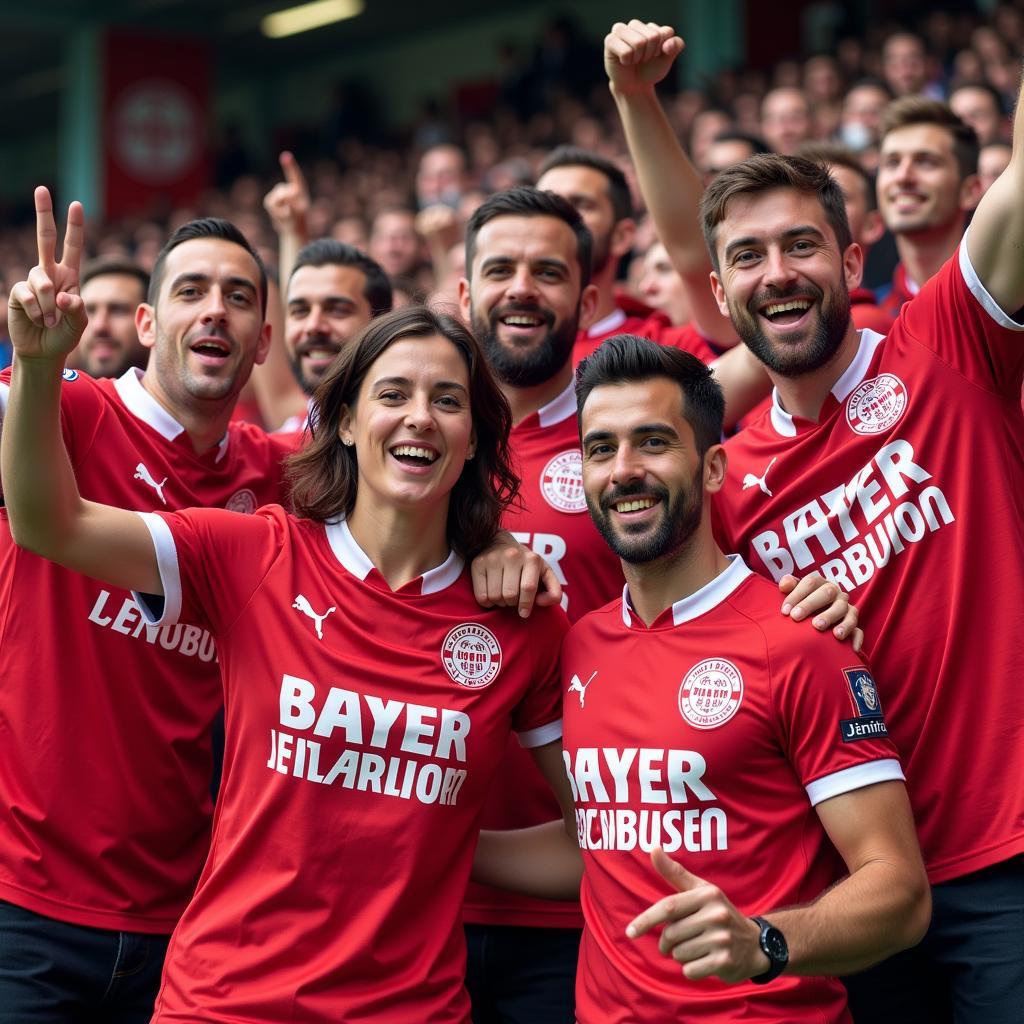 Fans von Bayer Leverkusen tragen stolz das neue Auswärtstrikot 23/24