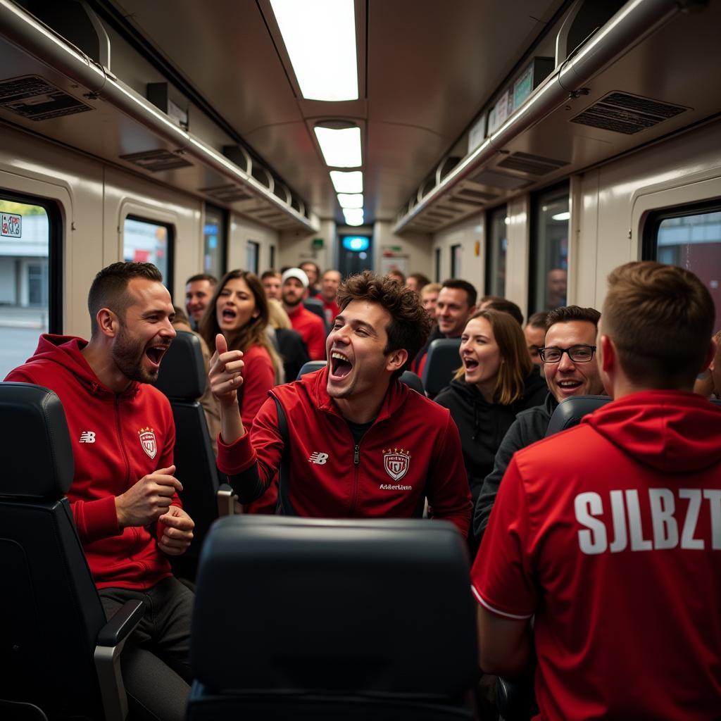 Fans im Zug nach Düsseldorf