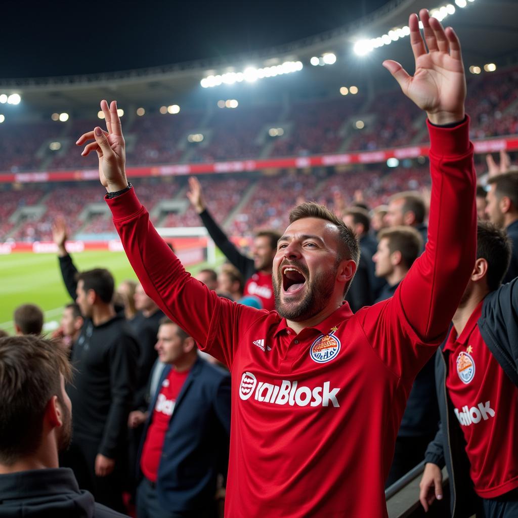 Jubelnde Fans in der BayArena