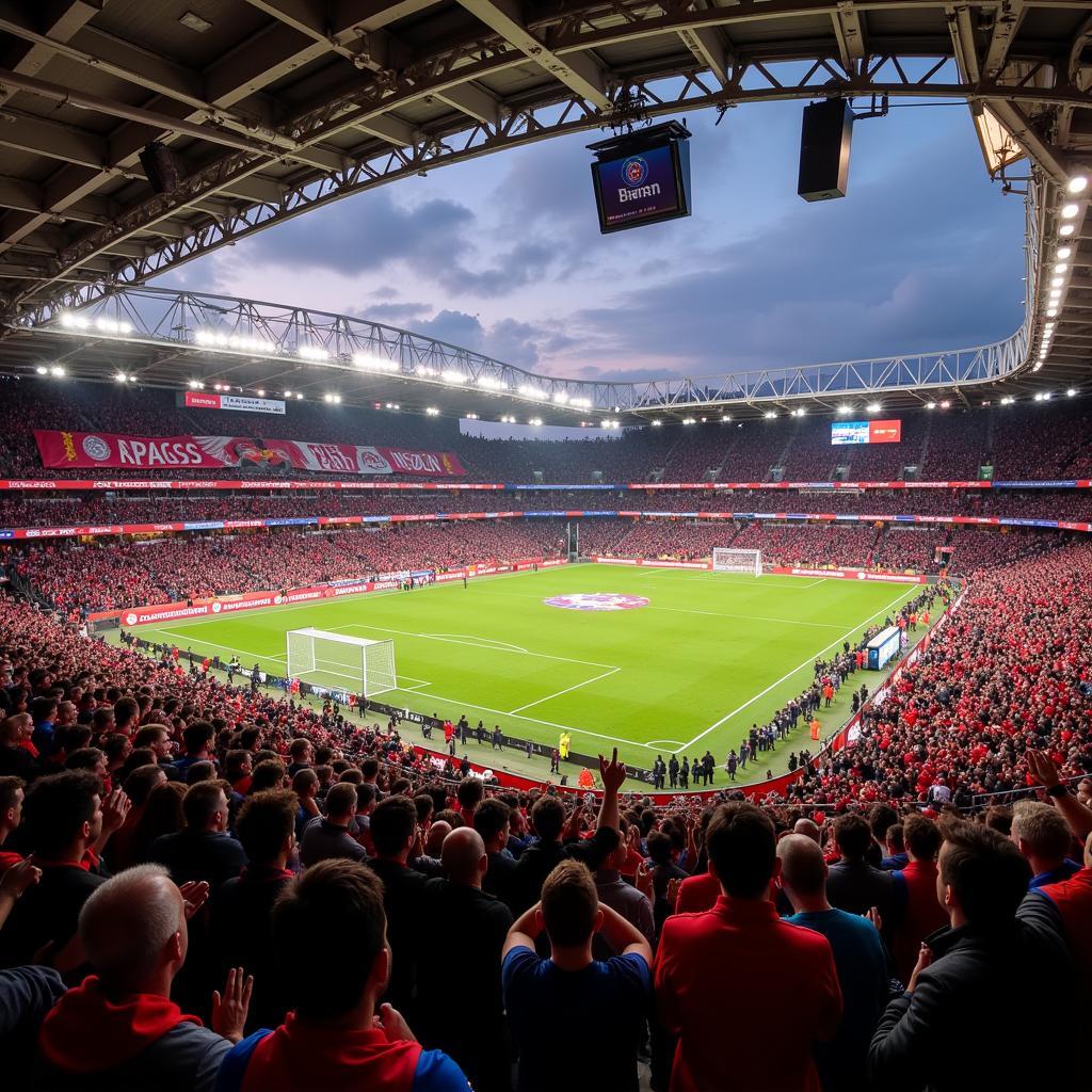 Fans von Leverkusen und Bayern im Stadion