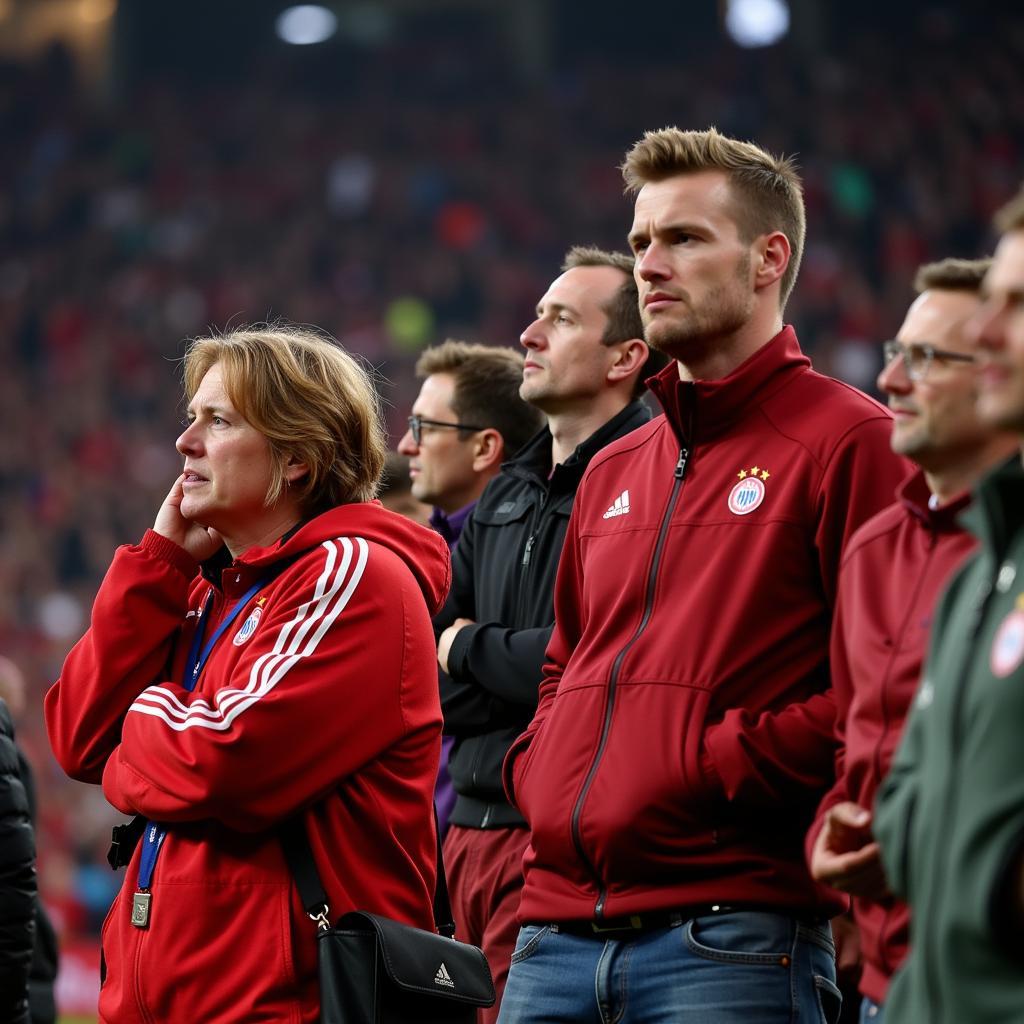 Enttäuschte Fans von Bayer Leverkusen nach der Niederlage gegen AS Roma.