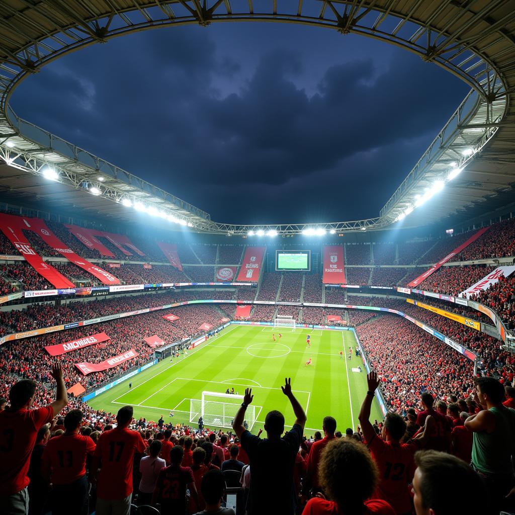 Fans von Borussia Mönchengladbach und Bayer Leverkusen im Stadion