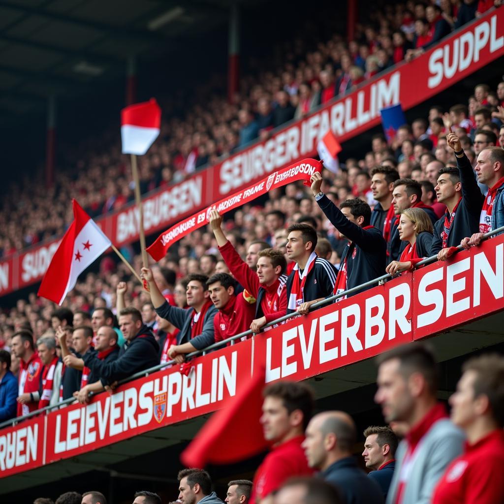 Die energiegeladene Nordkurve bei einem Heimspiel von Bayer Leverkusen