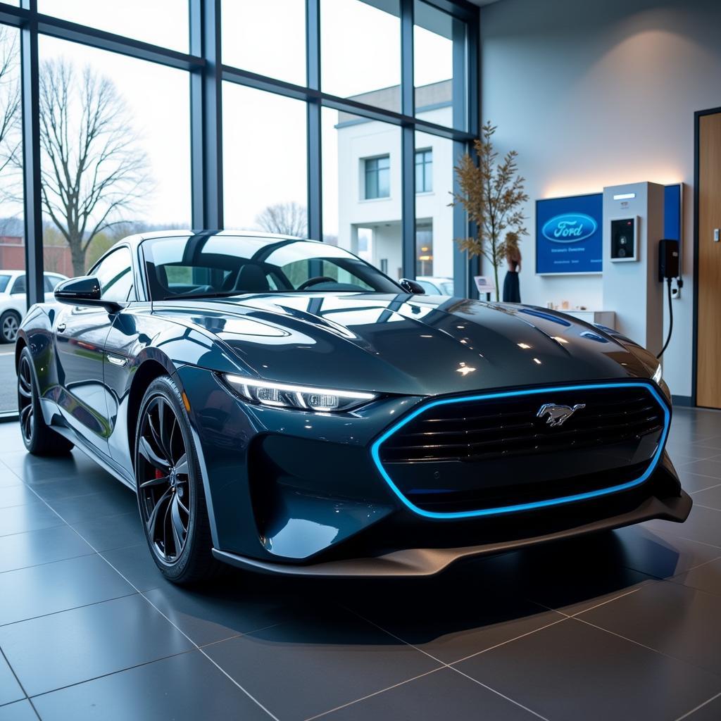 Der elektrische Ford Mustang Mach-E im Autohaus Leverkusen.