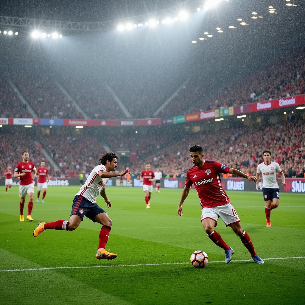 Fußball bei Regen in Leverkusen