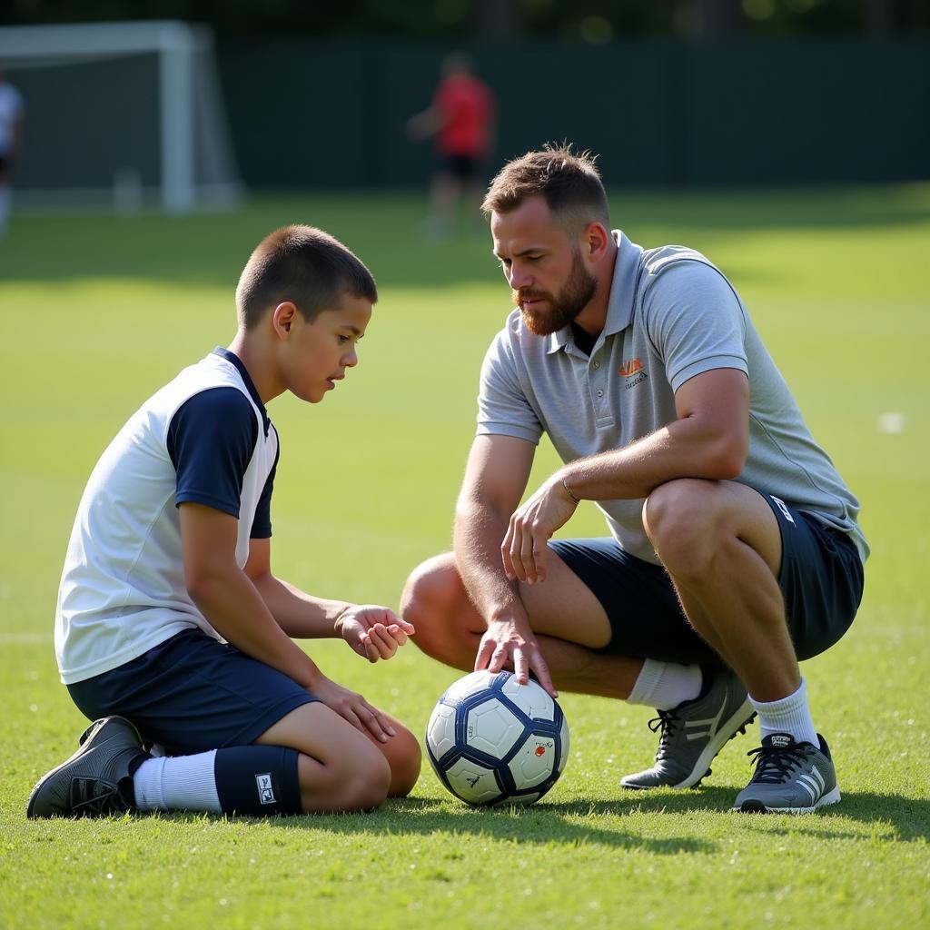 Trainer arbeitet individuell mit einem Spieler