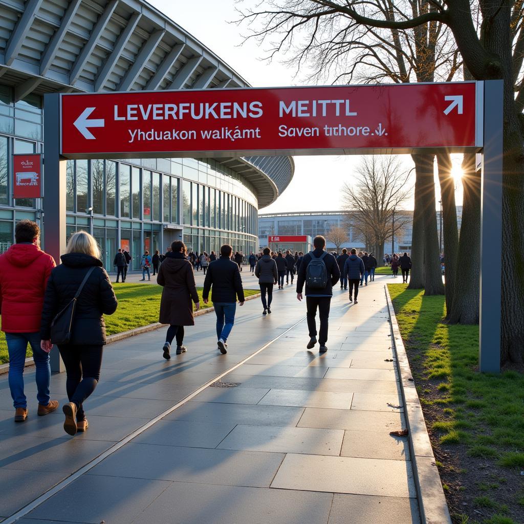 Fußweg vom Bahnhof Leverkusen Mitte zur BayArena.