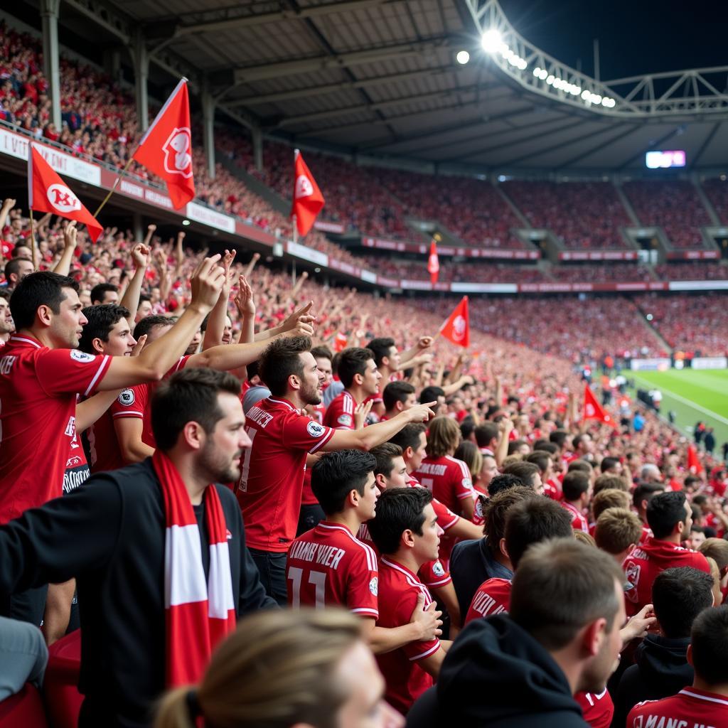 Fans von Hamburger SV und Bayer 04 Leverkusen im Stadion.