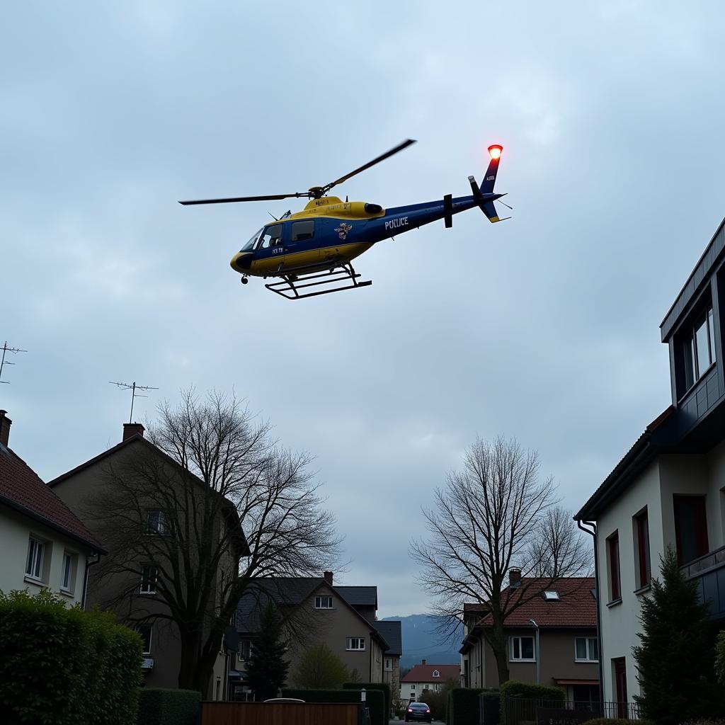 Polizeihubschrauber über Leverkusen Schlebusch am 8. Februar