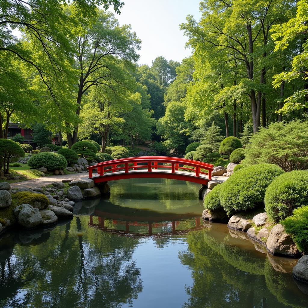 Eine traditionelle Brücke im Japanischen Garten Leverkusen