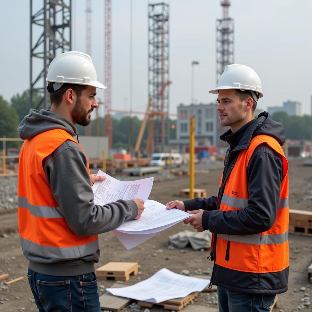 Junger Bauingenieur auf einer Baustelle in Leverkusen