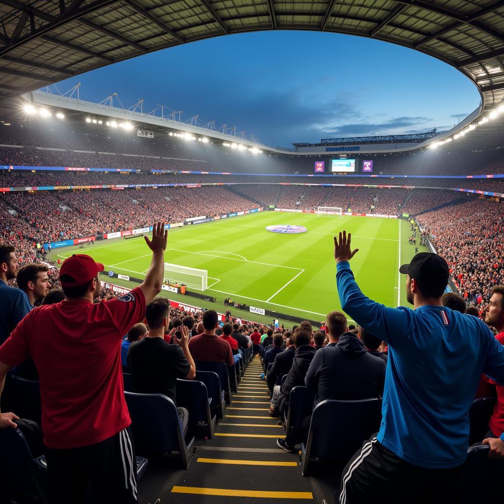 Fans von Kaiserslautern und Bayer Leverkusen im Stadion