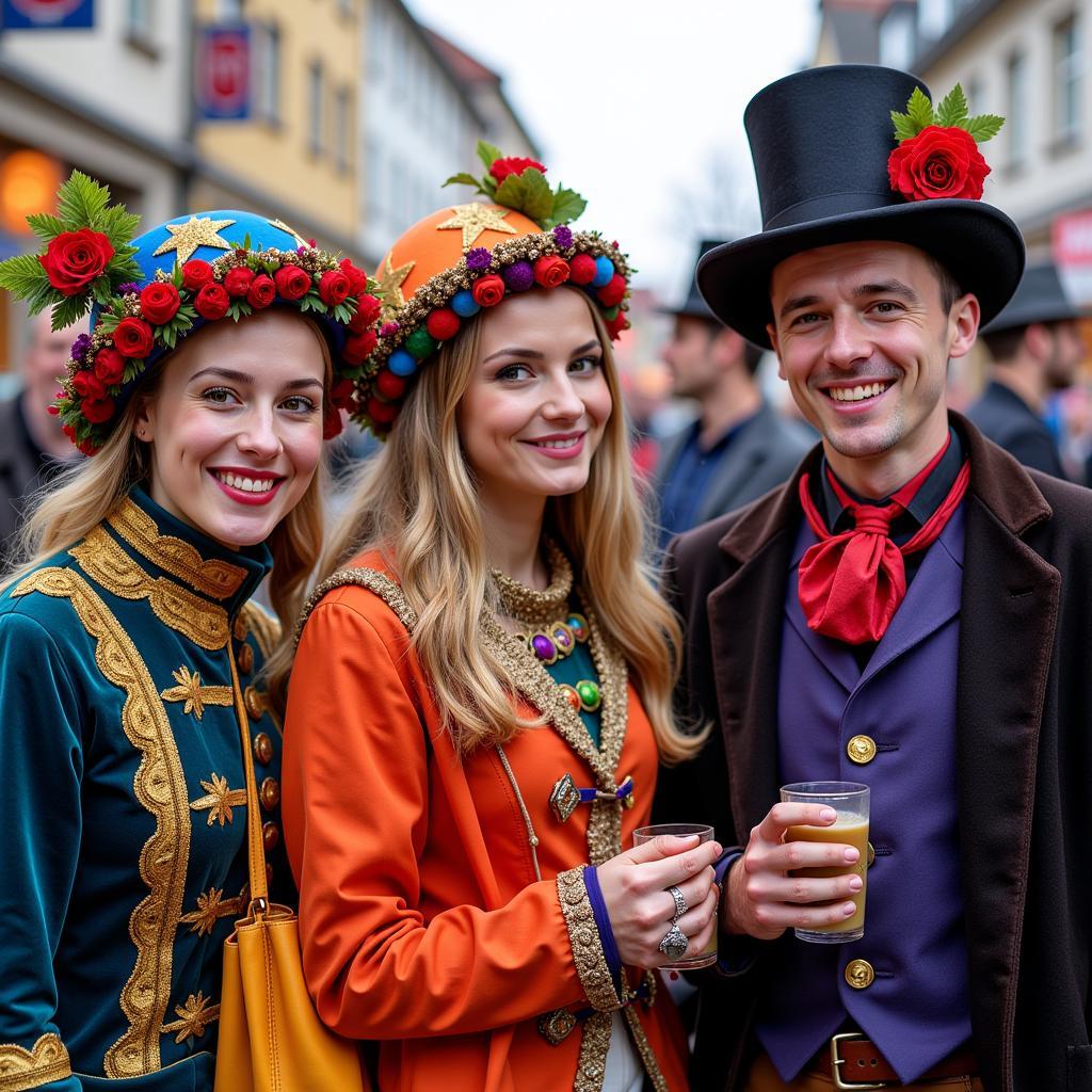 Bunte Kostüme und fröhliche Gesichter bei einer Karnevalssitzung in Leverkusen