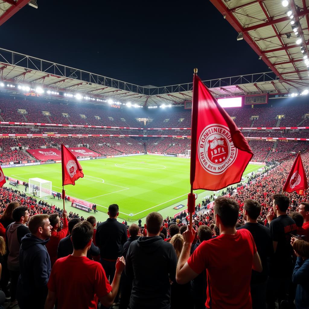 Leverkusen Banner in der BayArena schwingen