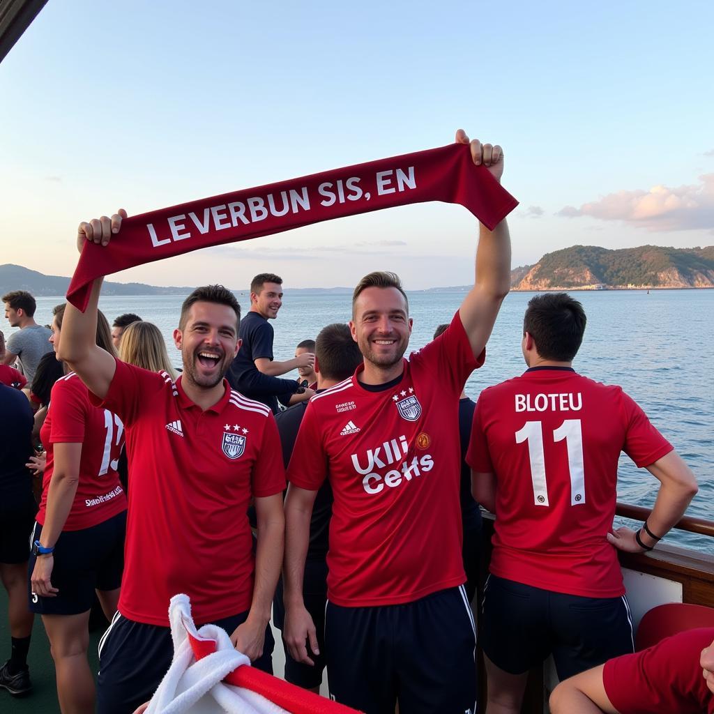 Bayer 04 Fans auf der Fähre nach Ameland