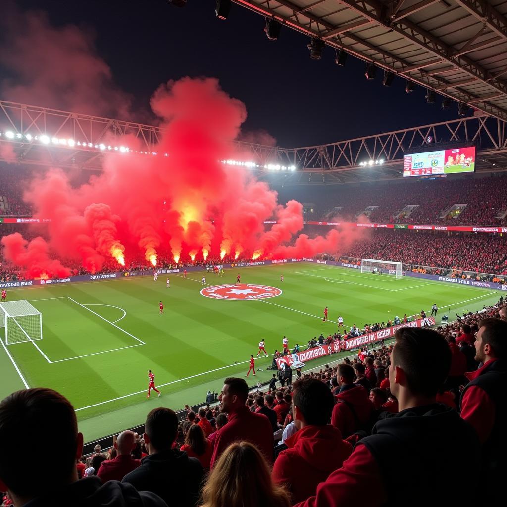 Die Fans von Bayer 04 Leverkusen sorgen im Stadion für eine fantastische Atmosphäre beim DFB-Pokalspiel.