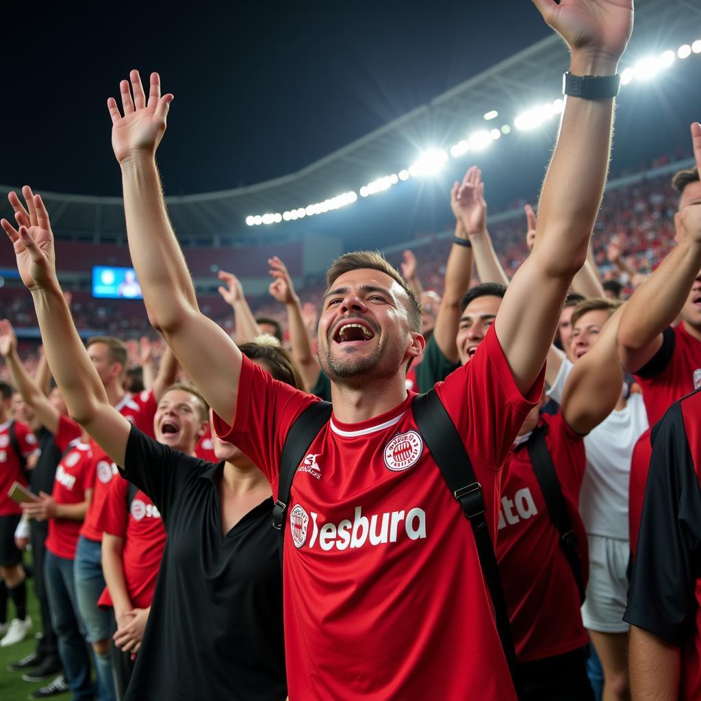 Leverkusen Fans jubeln im Stadion.