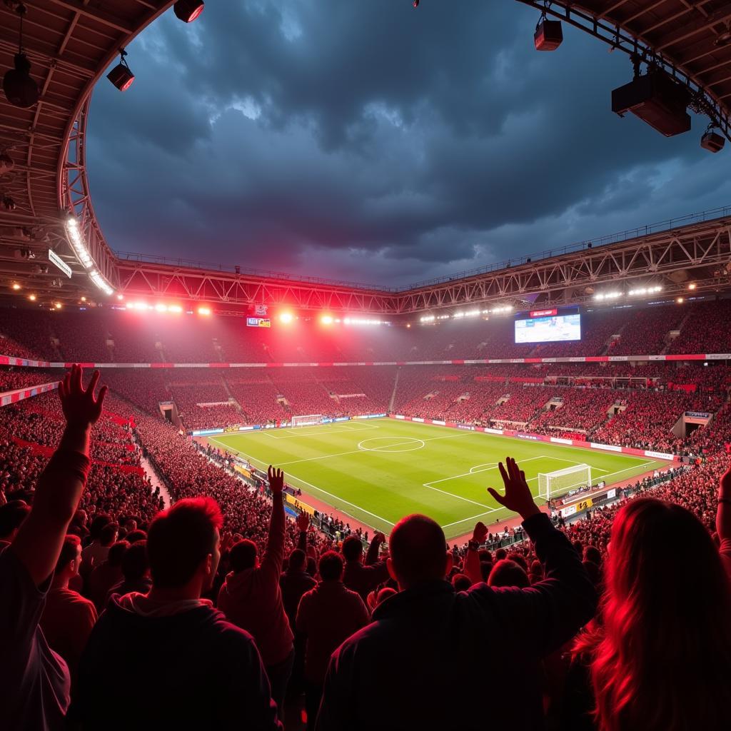 Leverkusen Fans im Stadion beim Live Spiel gegen Atalanta