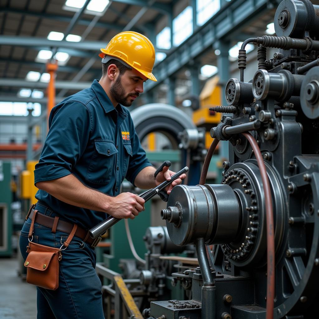 Ein Mechaniker arbeitet in einem Industrieunternehmen in Leverkusen.