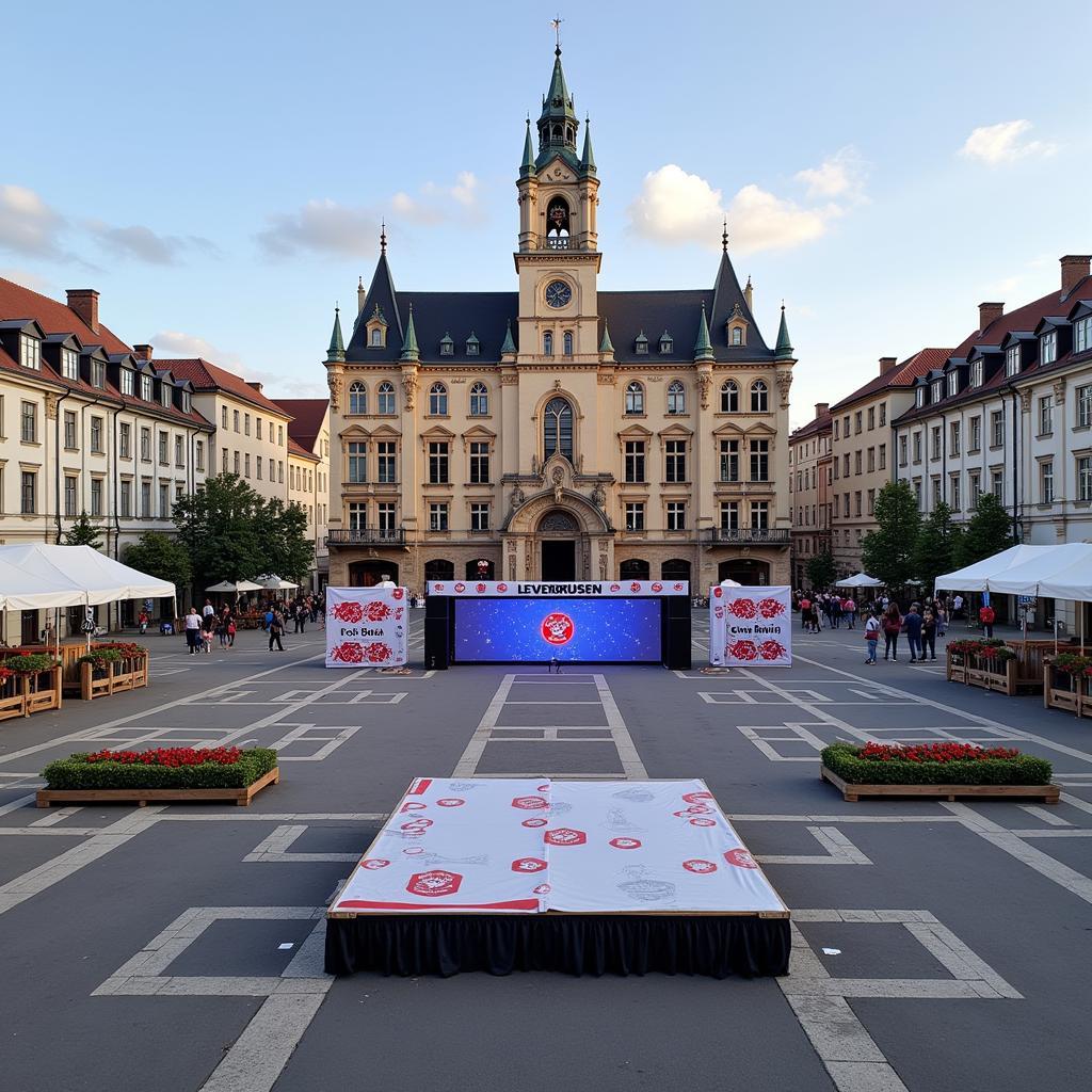 Leverkusen Meisterfeier - Rathausplatz vorbereitet für mögliche Feier.