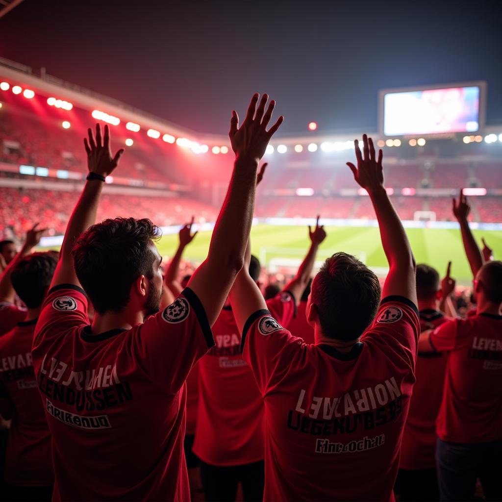 Bayer Leverkusen Fans feuern ihre Mannschaft an