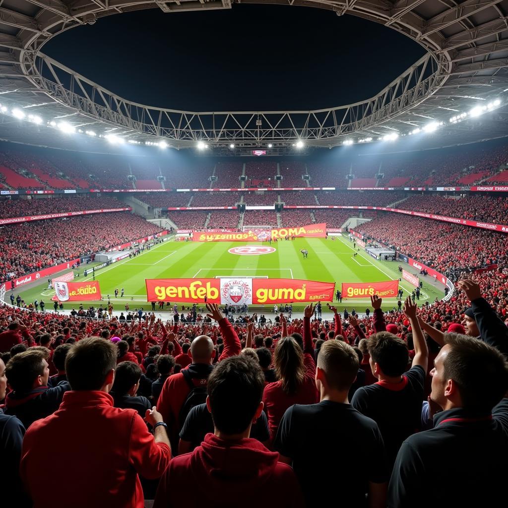 Fans im Stadion beim Spiel Leverkusen gegen Roma