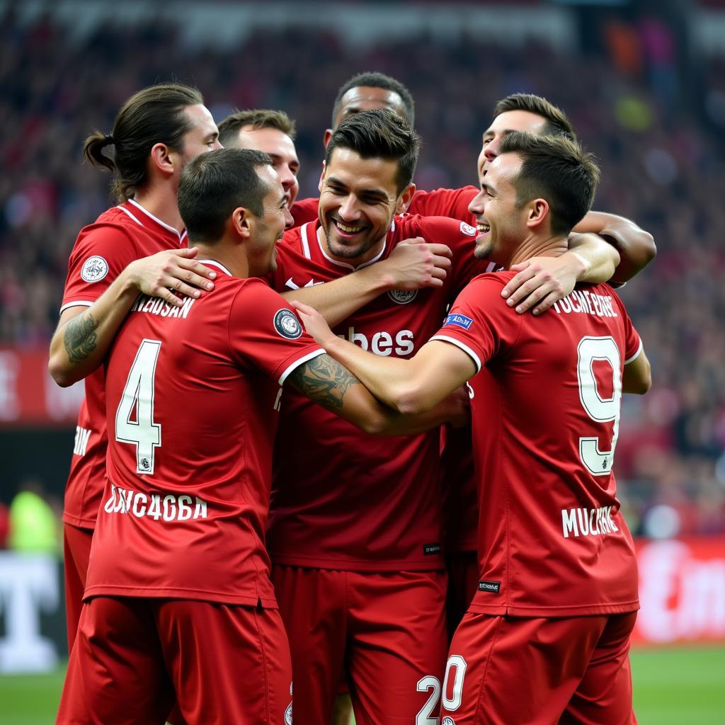 Bayer Leverkusen Players Celebrating a Victory