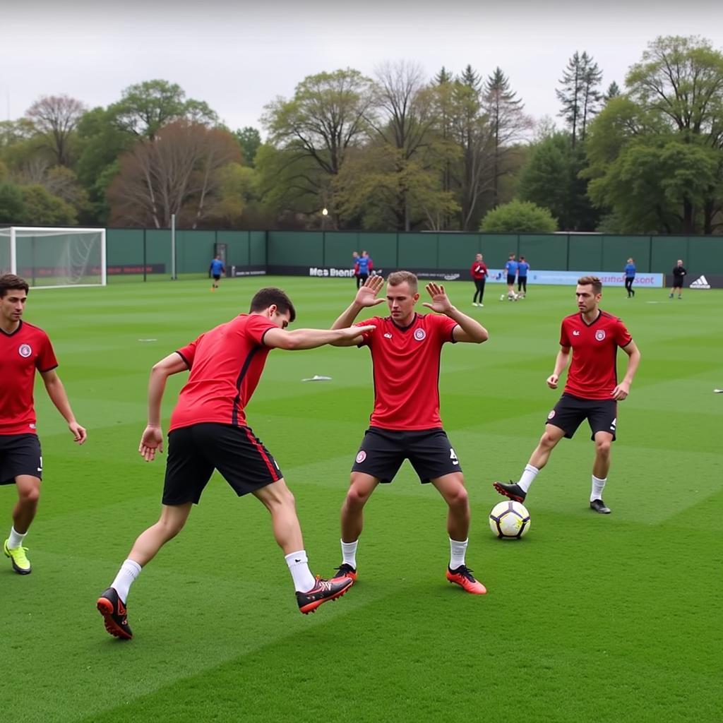 Bayer Leverkusen Spieler beim Training für die Europa League