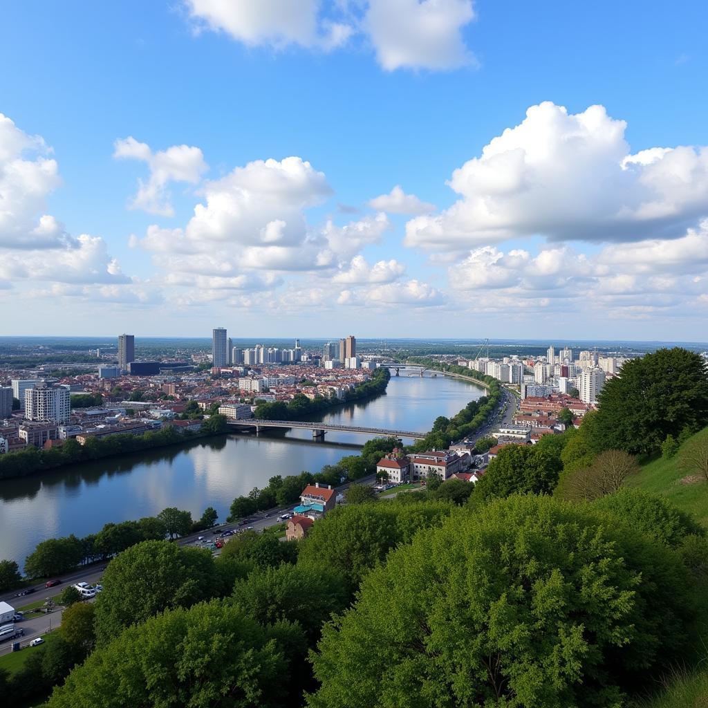 Panoramablick auf Leverkusen am Rhein.