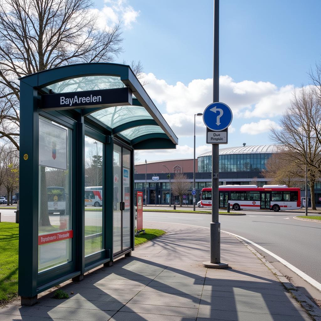 Bushaltestelle in Steinbüchel Leverkusen, in der Nähe der BayArena, mit gut ausgebauten öffentlichen Verkehrsmitteln.