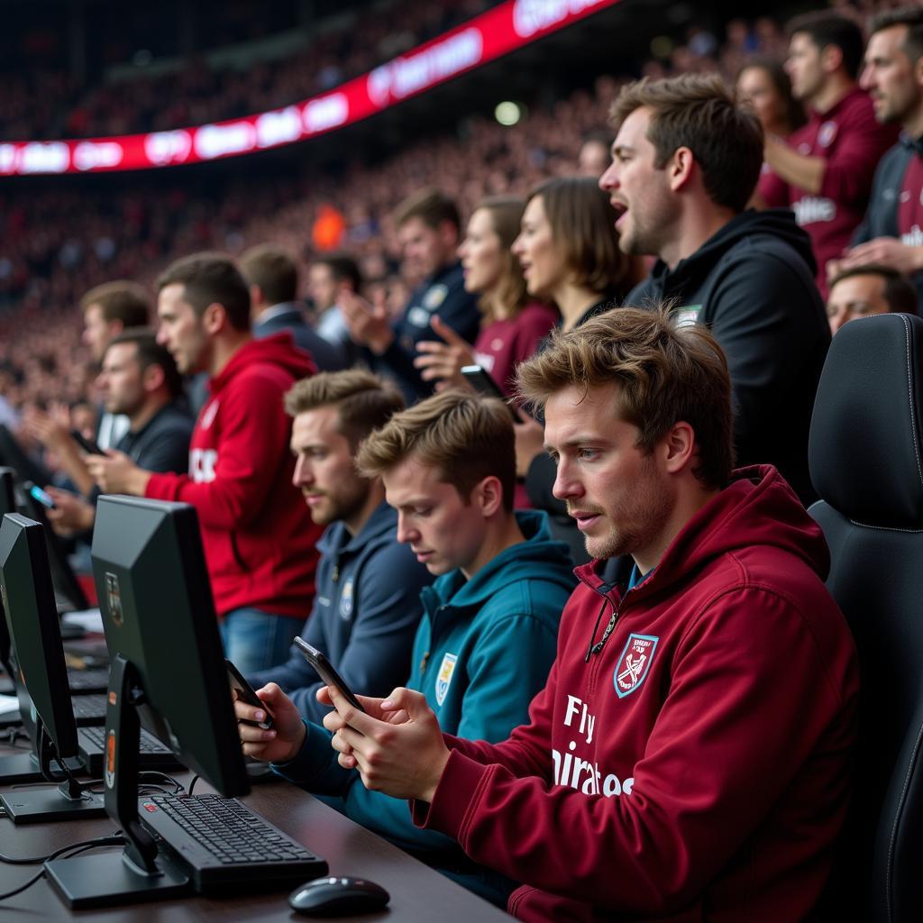 Leverkusen West Ham Fans verfolgen das Spiel gespannt am Liveticker.