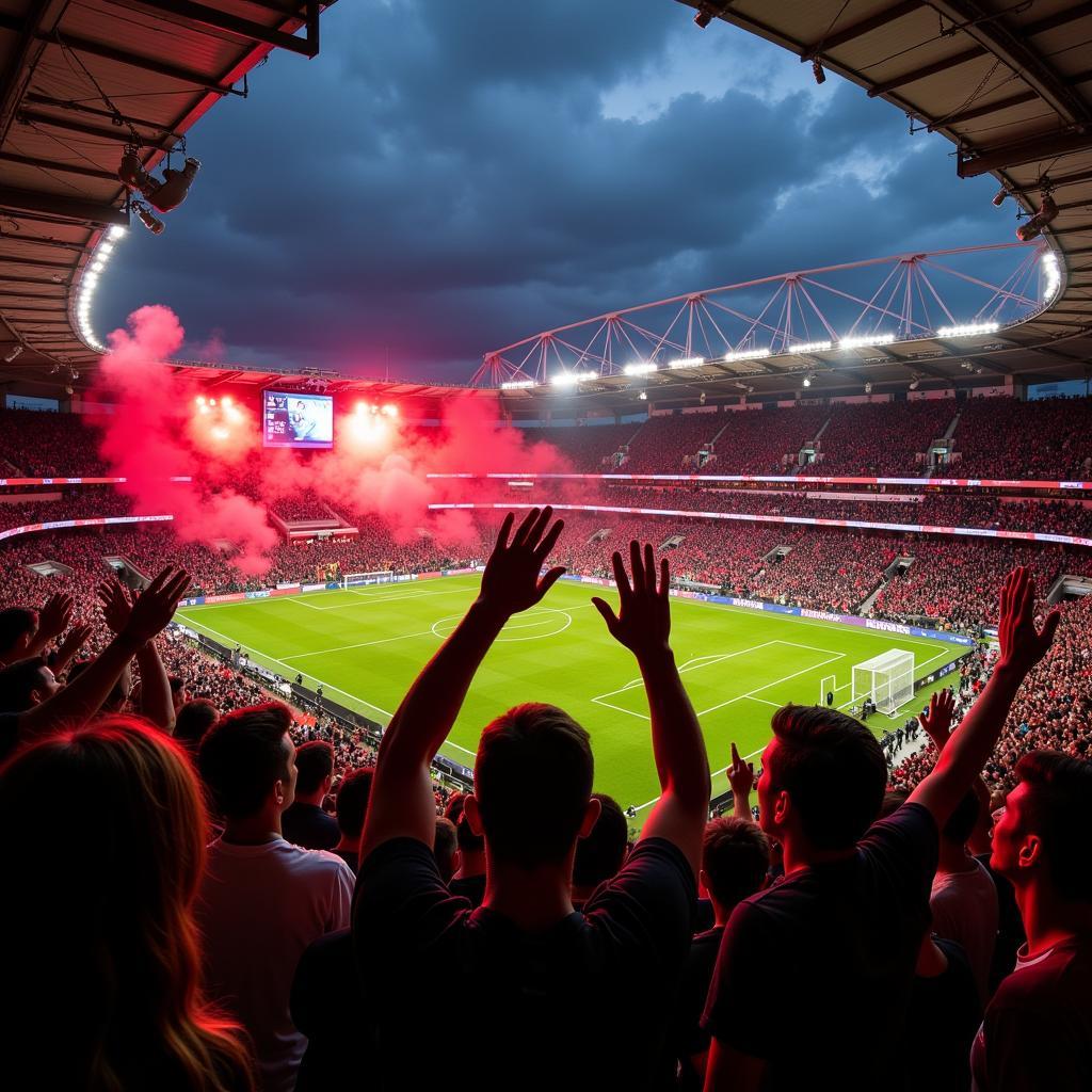 Die Fan-Atmosphäre bei einem Spiel Leverkusen gegen Westham United