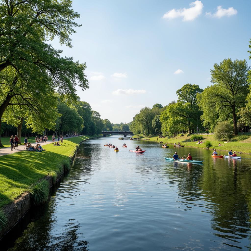 Freizeitaktivitäten am Ufer der Wupper in Leverkusen