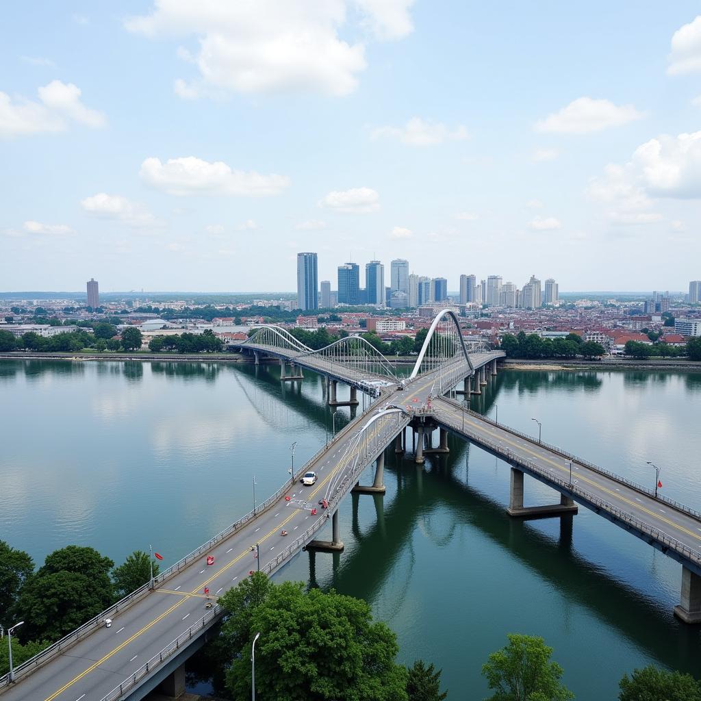 Die Leverkusener Rheinbrücke und die Stadt Leverkusen