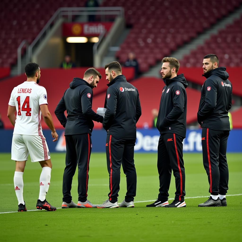 Das medizinische Team von Bayer Leverkusen bei der Arbeit.