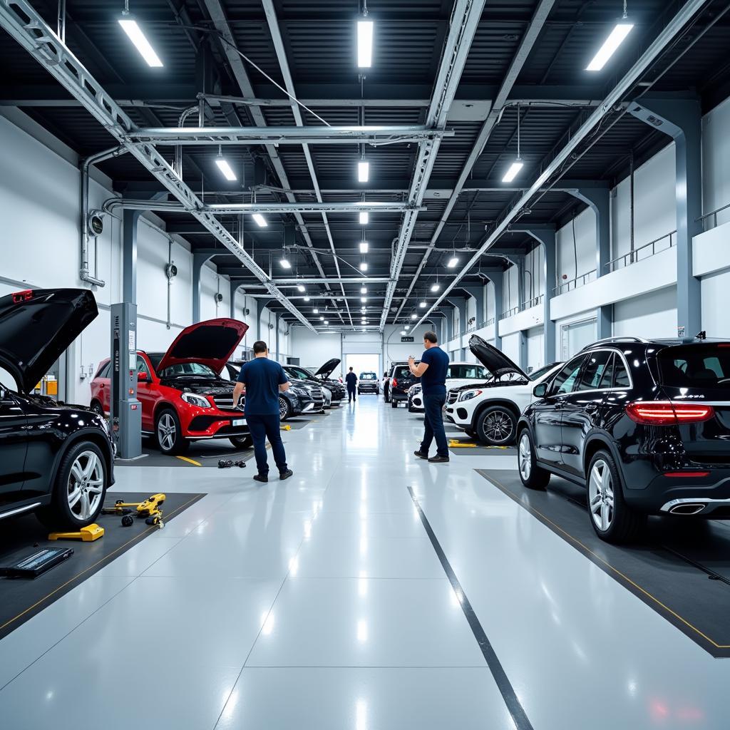 Werkstatt des Autohaus Mercedes Leverkusen mit modernster Ausstattung