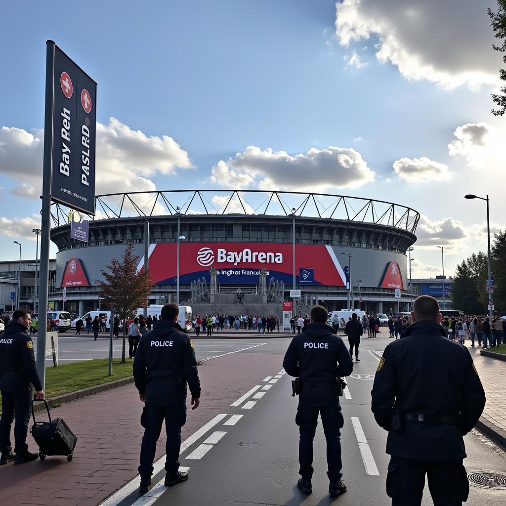 Polizeipräsenz an der BayArena für optimale Sicherheit.