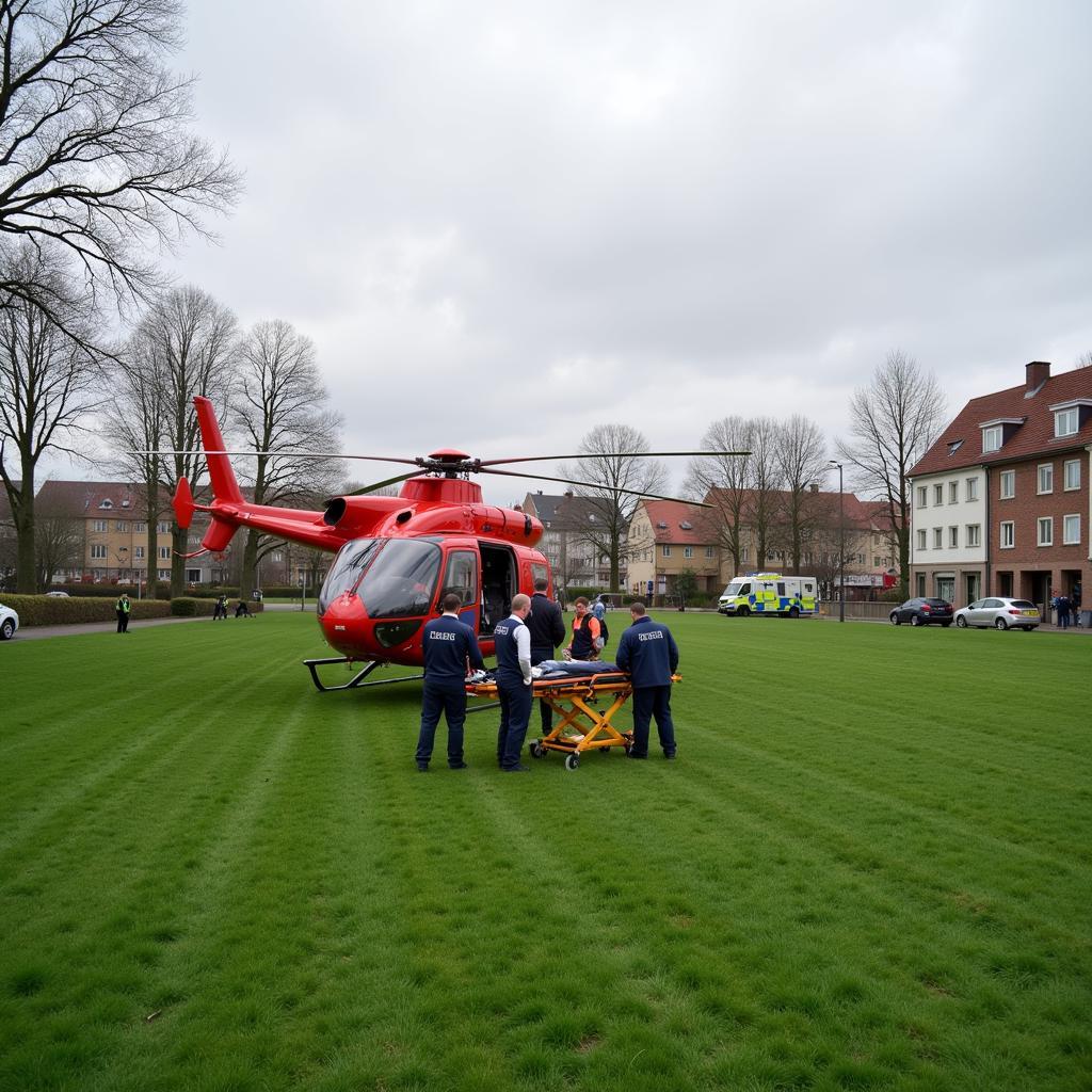 Rettungshubschrauber landet in Leverkusen Schlebusch am 8. Februar