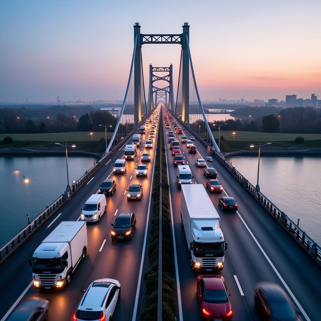 Verkehr auf der Rheinbrücke A1 Leverkusen