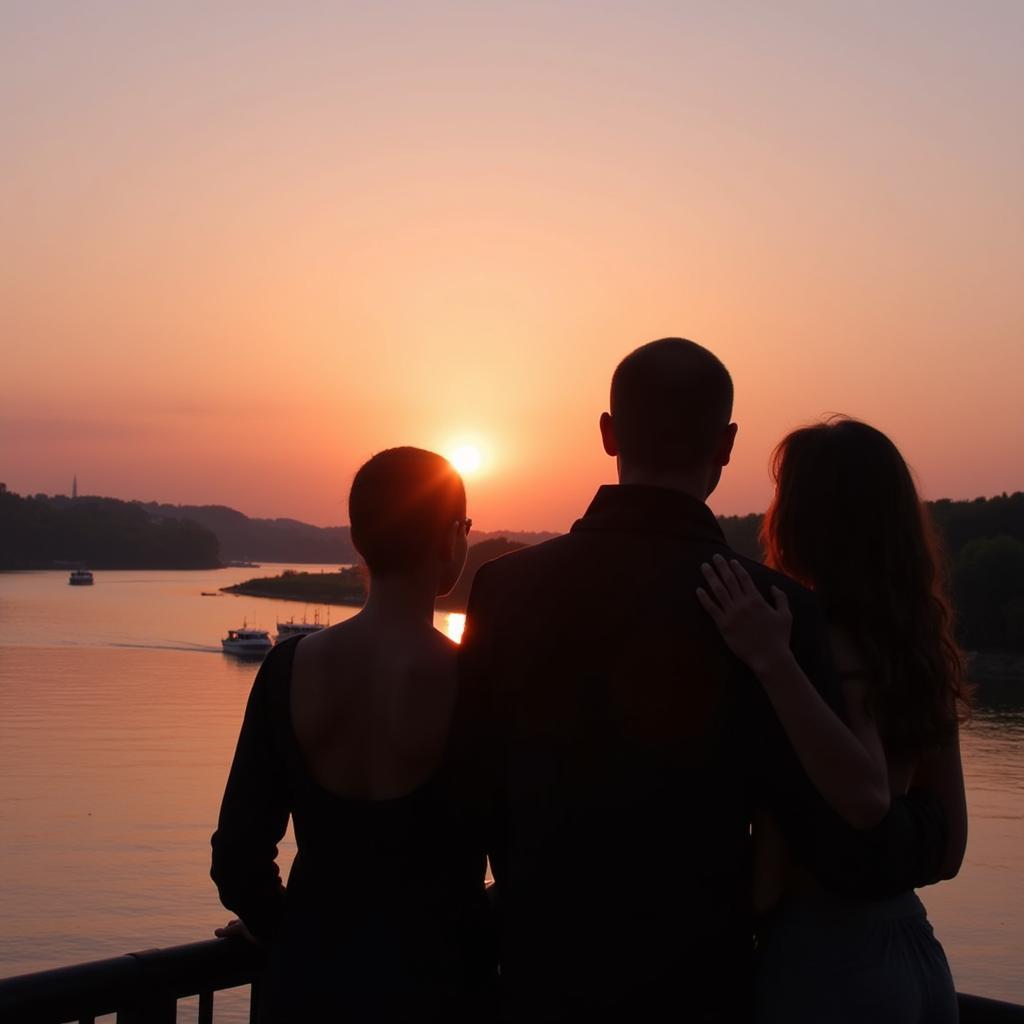 Romantischer Sonnenuntergang am Rhein in Leverkusen