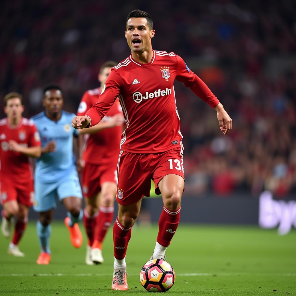 Cristiano Ronaldo im Trikot von Bayer Leverkusen.