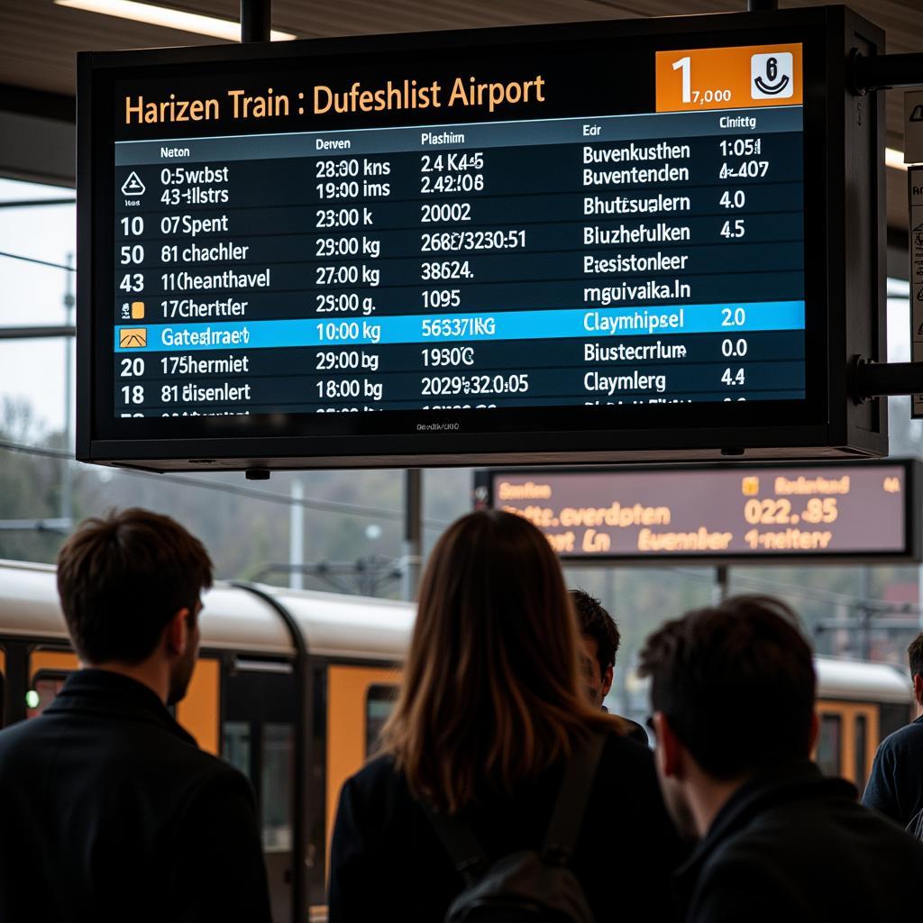 Rückfahrt Leverkusen Düsseldorf Flughafen: Anzeigetafel am Bahnhof Leverkusen Mitte mit Abfahrtszeiten nach Düsseldorf Flughafen.