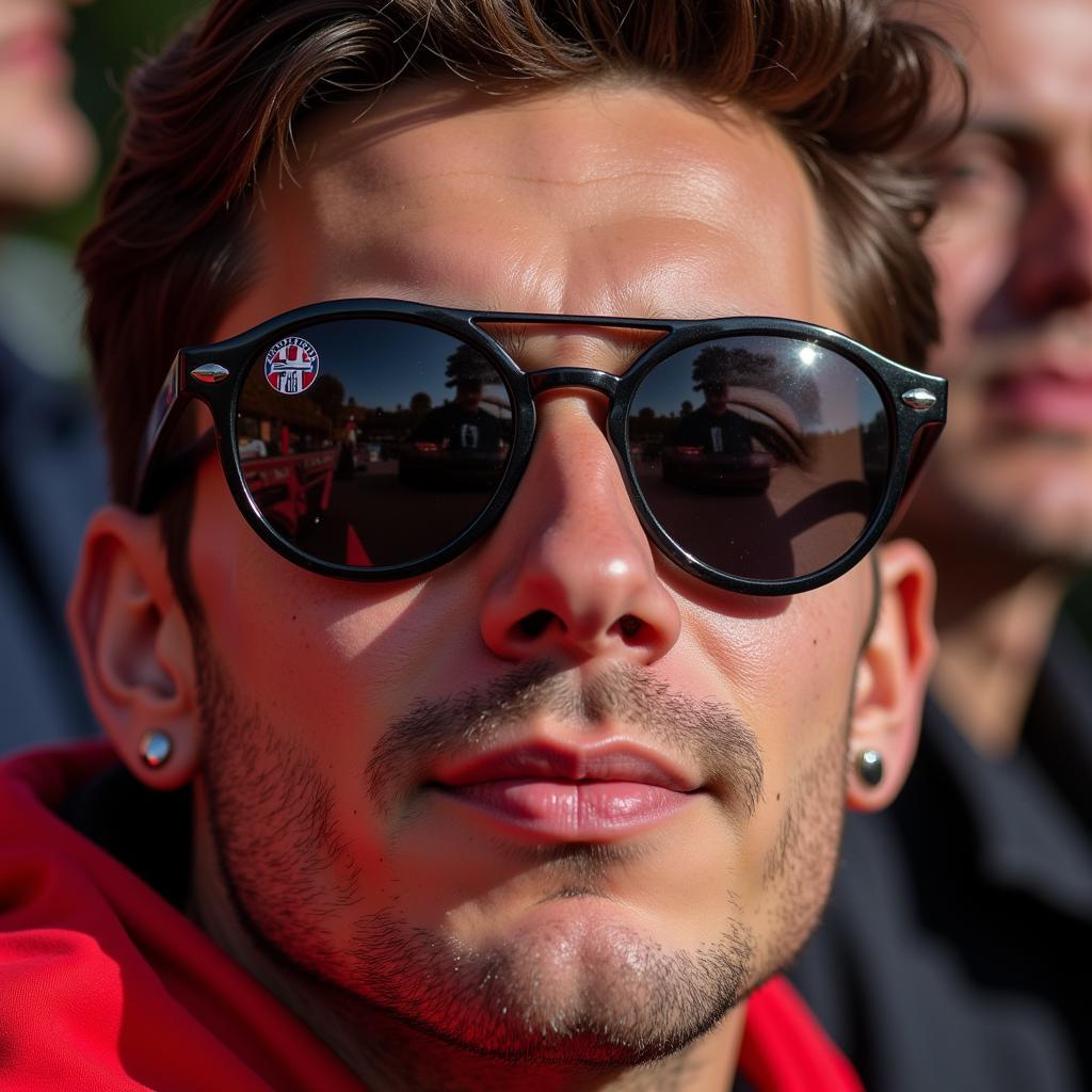 Bayer Leverkusen Fan mit Sonnenbrille