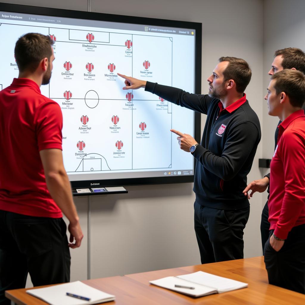 Taktikbesprechung des Bayer 04 Leverkusen Trainerteams