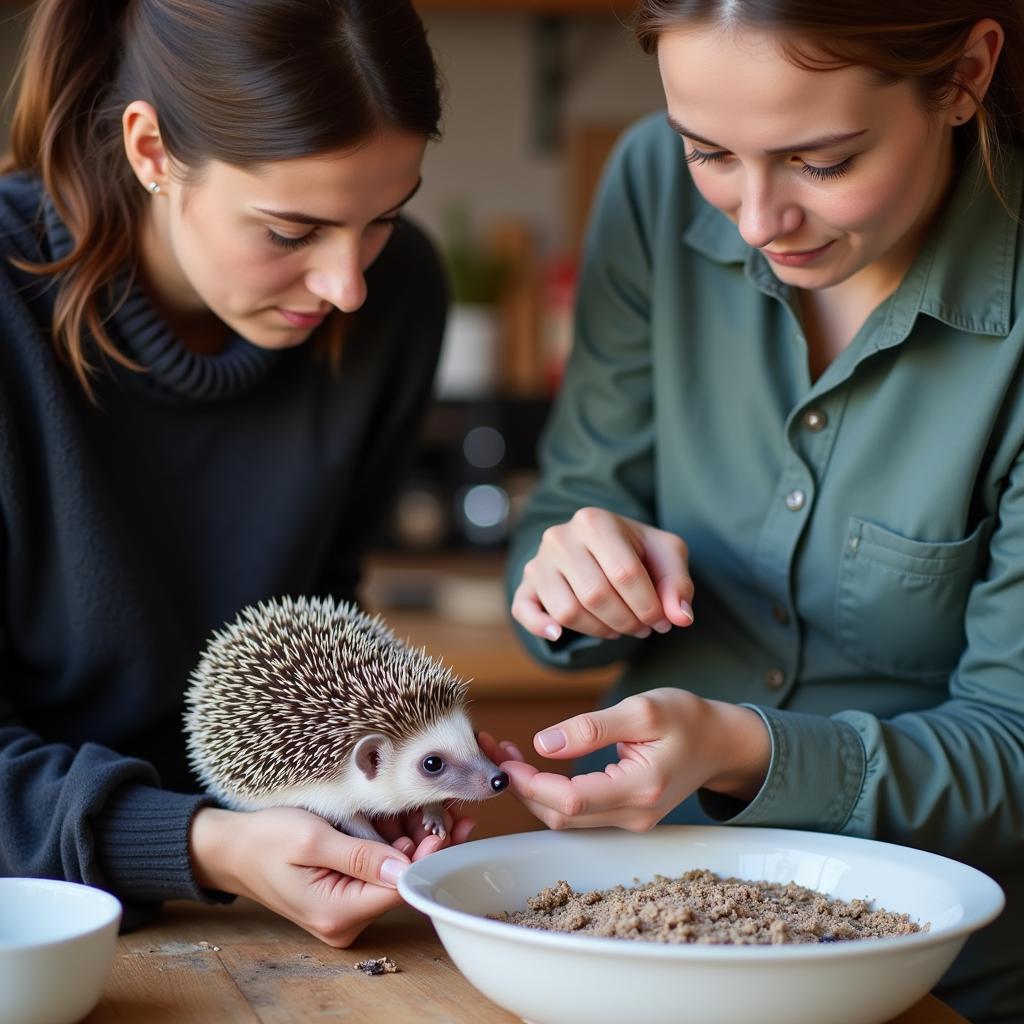 Mitarbeiter des Leverkusener Tierheims kümmern sich um einen geretteten Igel.