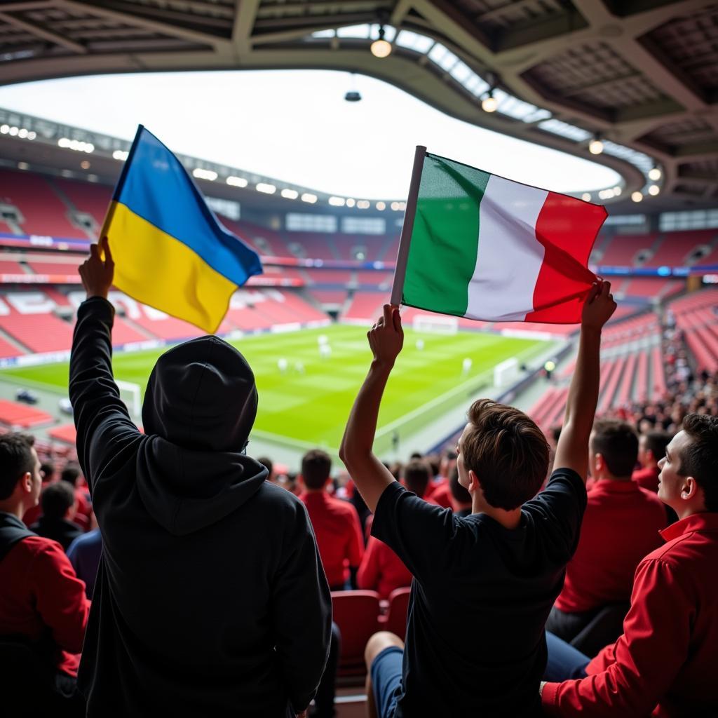 Fans aus der Ukraine und Italien in der BayArena